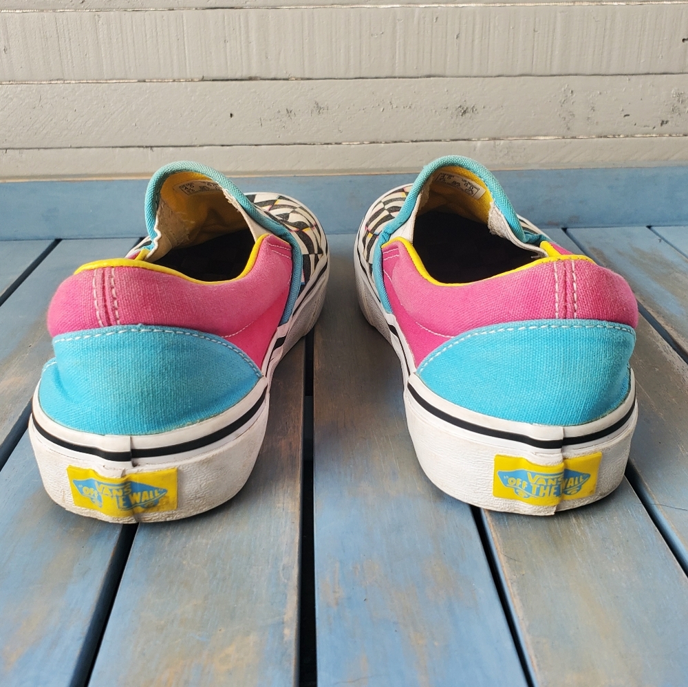 VANS Checkerboard Slip-On Black White Pink Blue Yellow Women's Size 6 - Picture 6 of 10